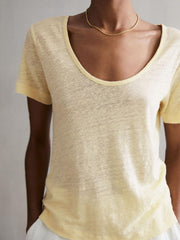 Reiss Tops | Frances Linen Scoop Neck T-Shirt Lemon - Women