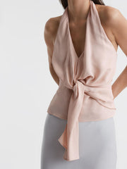 Reiss Tops | Freda Tie Halter Neck Blouse Ivory - Women