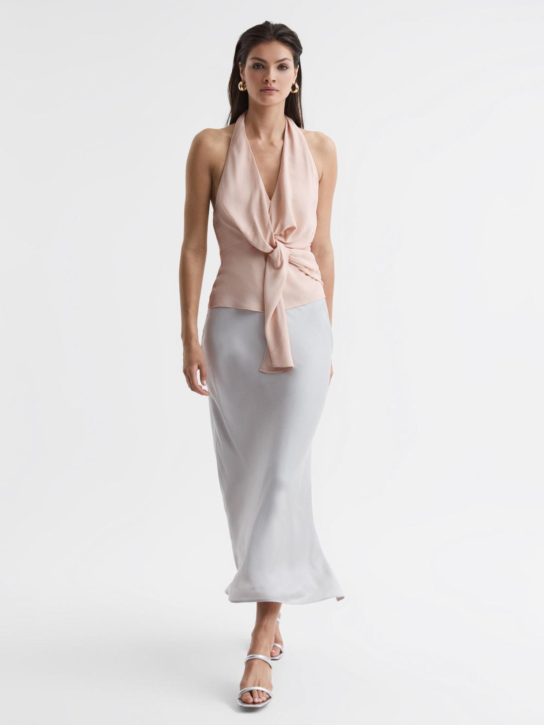 Reiss Tops | Freda Tie Halter Neck Blouse Ivory - Women