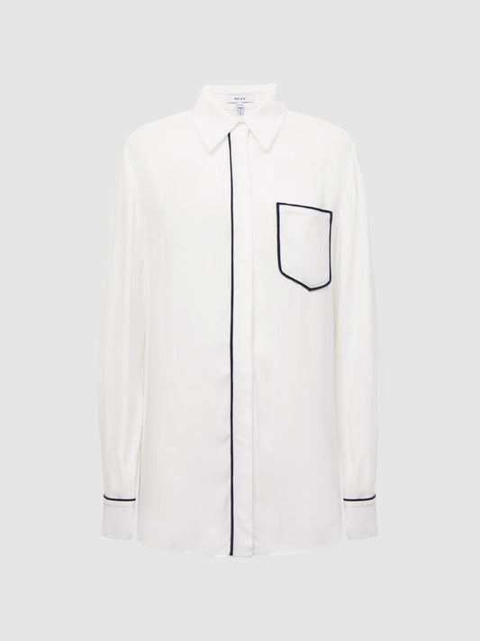 Reiss Tops | Gina Relaxed Fit Side Stripe Shirt Ivory - Women
