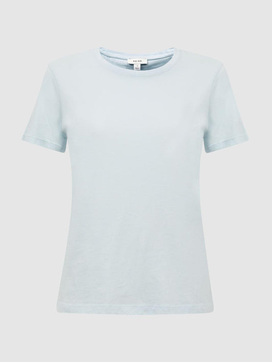 Reiss Tops | Ginnie Cotton Garment Dyed T-Shirt Blue - Women