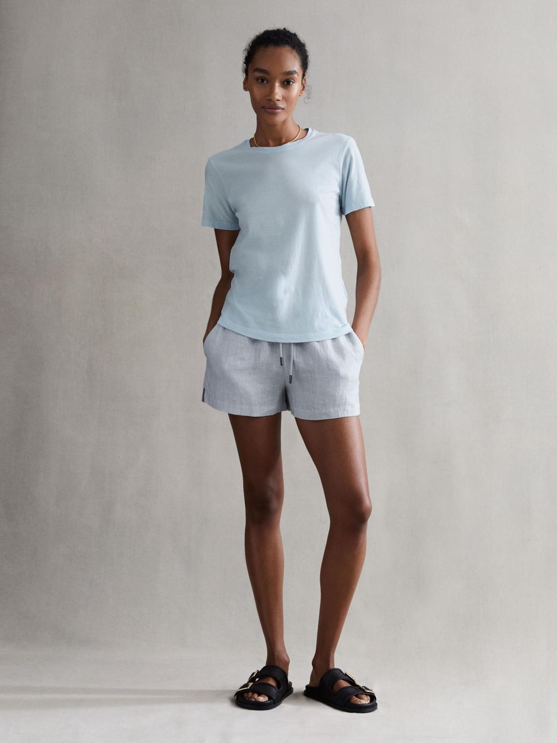Reiss Tops | Ginnie Cotton Garment Dyed T-Shirt Blue - Women