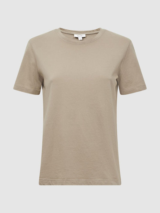 Reiss Tops | Ginnie Cotton Garment Dyed T-Shirt Mink - Women