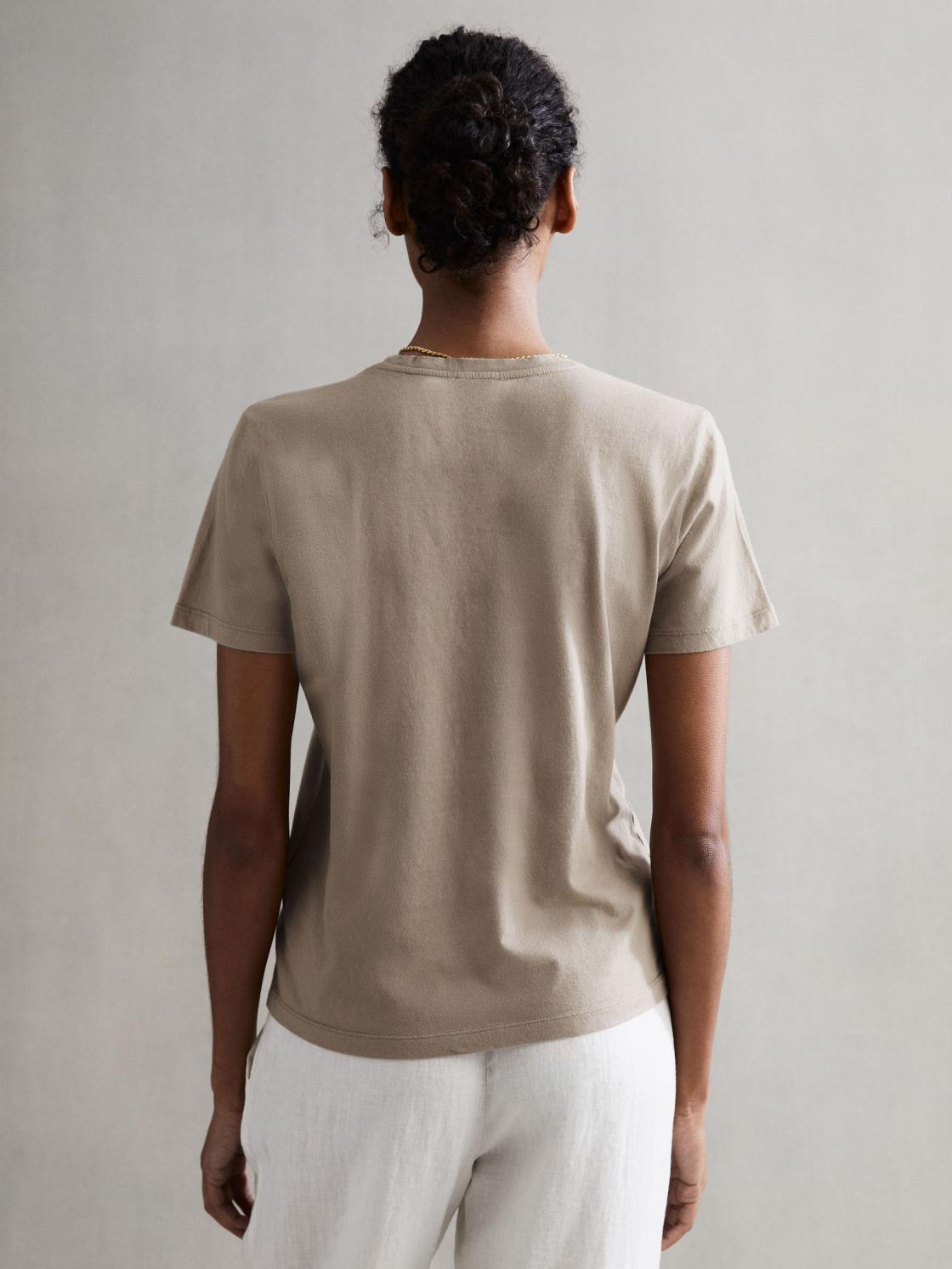 Reiss Tops | Ginnie Cotton Garment Dyed T-Shirt Mink - Women