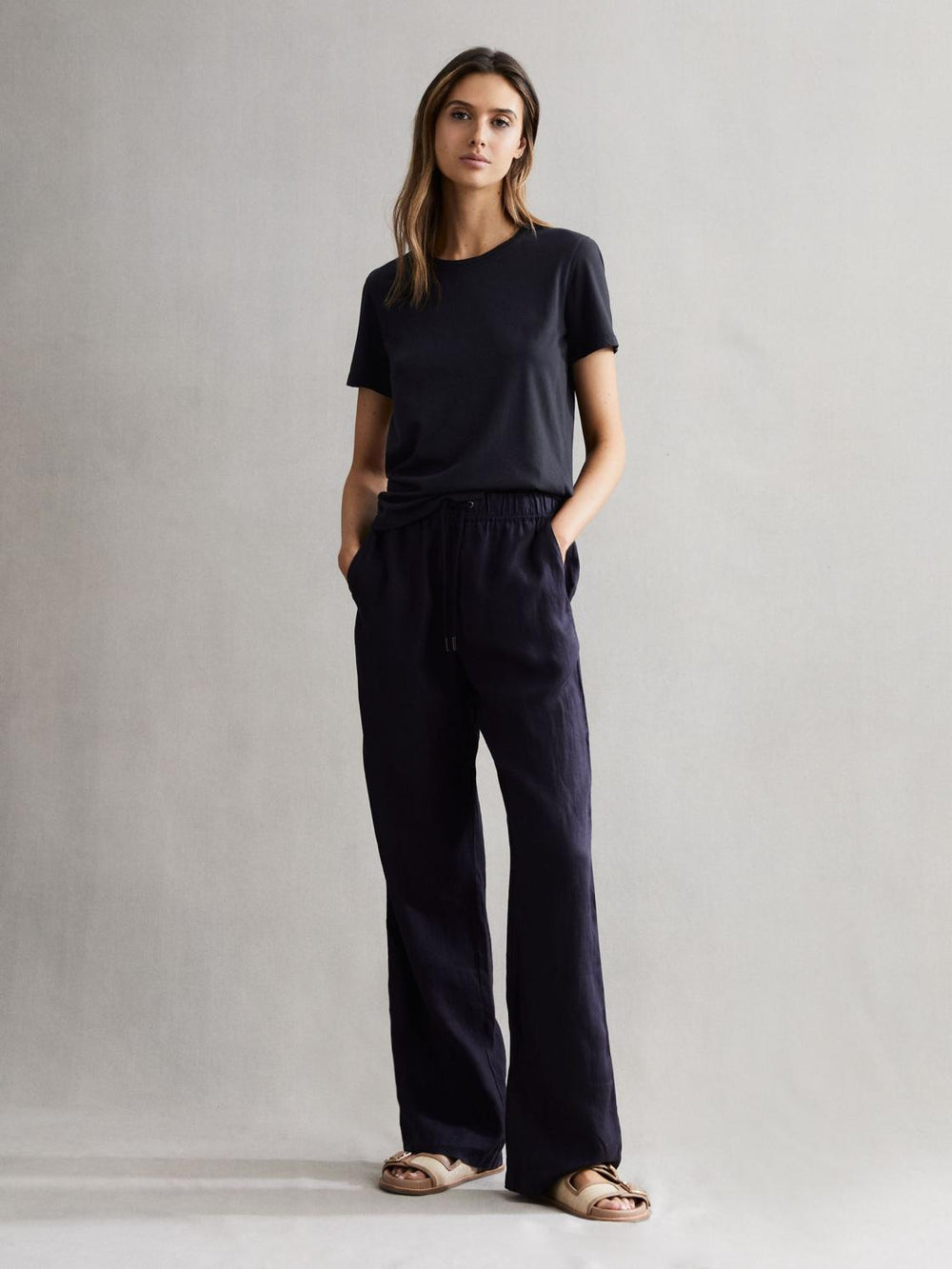Reiss Tops | Ginnie Cotton Garment Dyed T-Shirt Navy - Women