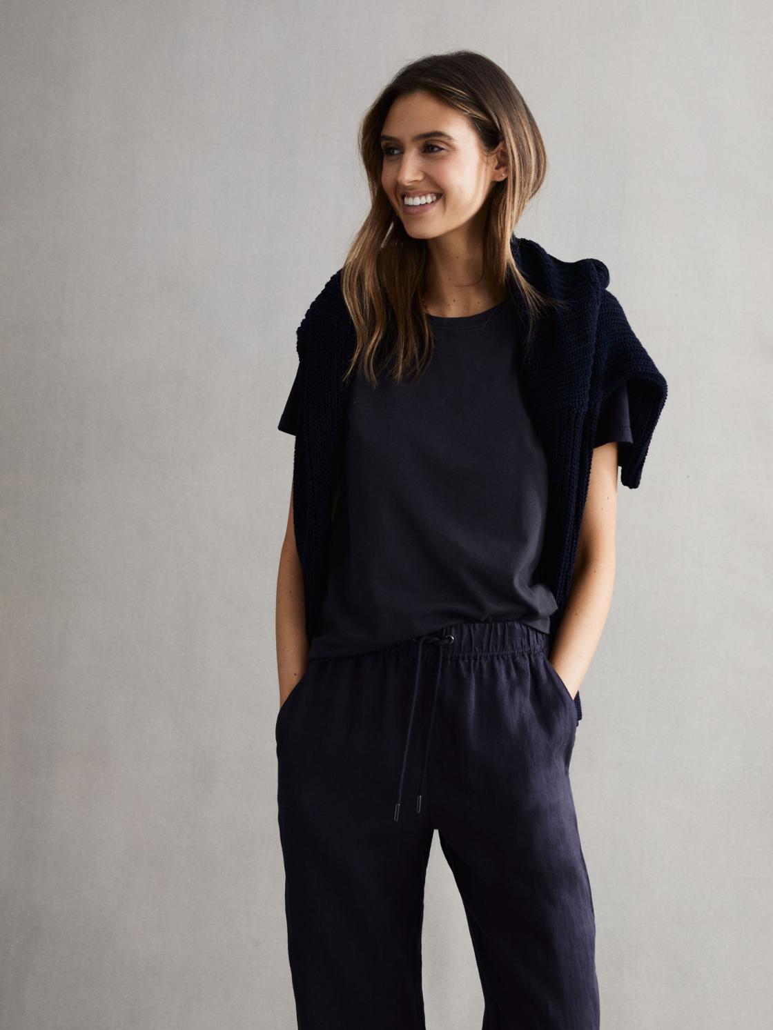 Reiss Tops | Ginnie Cotton Garment Dyed T-Shirt Navy - Women