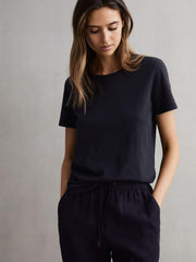 Reiss Tops | Ginnie Cotton Garment Dyed T-Shirt Navy - Women