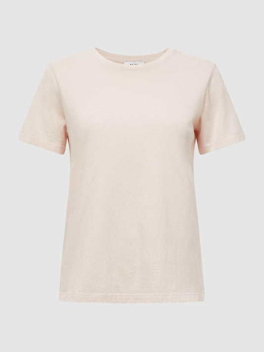 Reiss Tops | Ginnie Cotton Garment Dyed T-Shirt Pink - Women