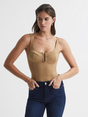 Reiss Tops | Good American Good American Corset Bodysuit Taupe - Women