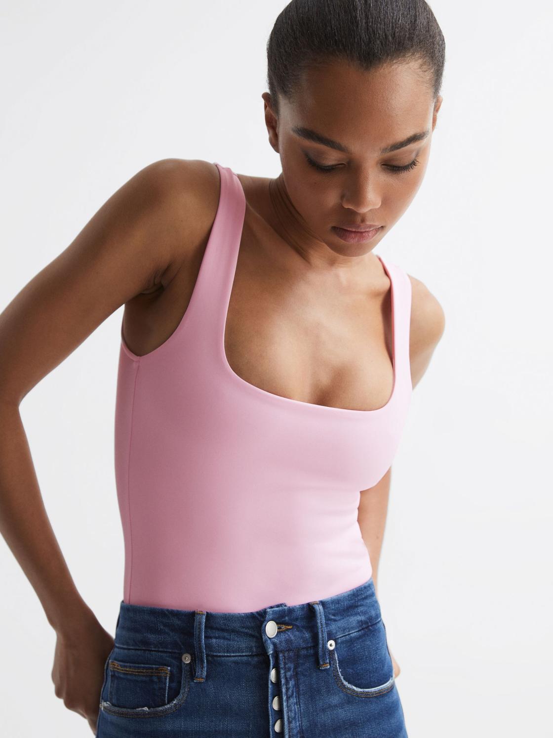 Reiss Tops | Good American Square Neck Bodysuit Soft Pink - Women