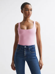 Reiss Tops | Good American Square Neck Bodysuit Soft Pink - Women