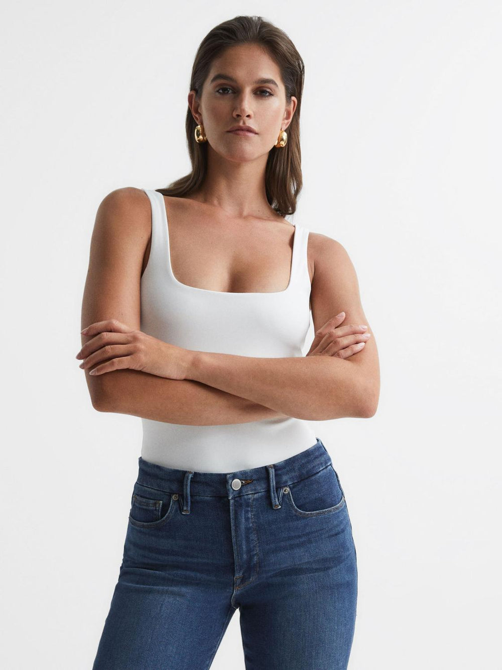 Reiss Tops | Good American Square Neck Bodysuit White - Women