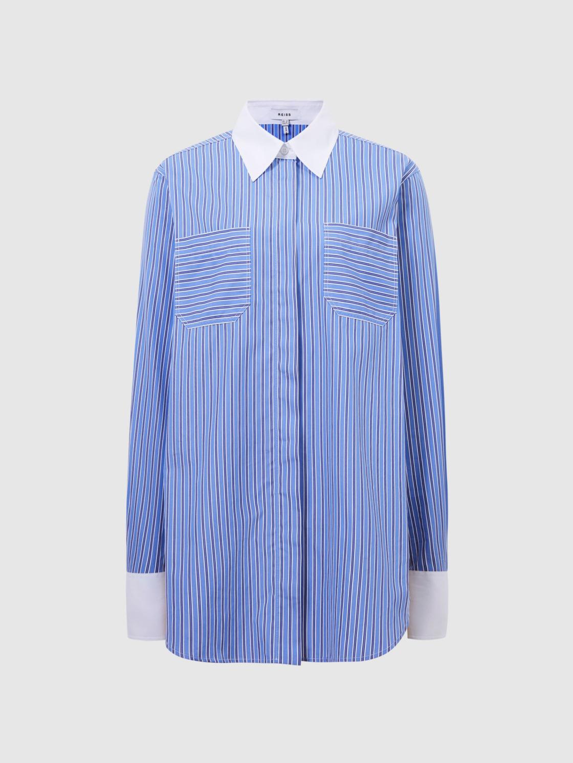 Reiss Tops | Grace Contrast Stripe Collared Shirt Blue/white - Women