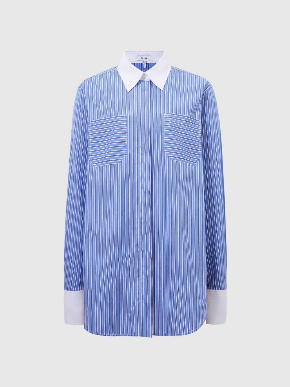 Reiss Tops | Grace Contrast Stripe Collared Shirt Blue/white - Women