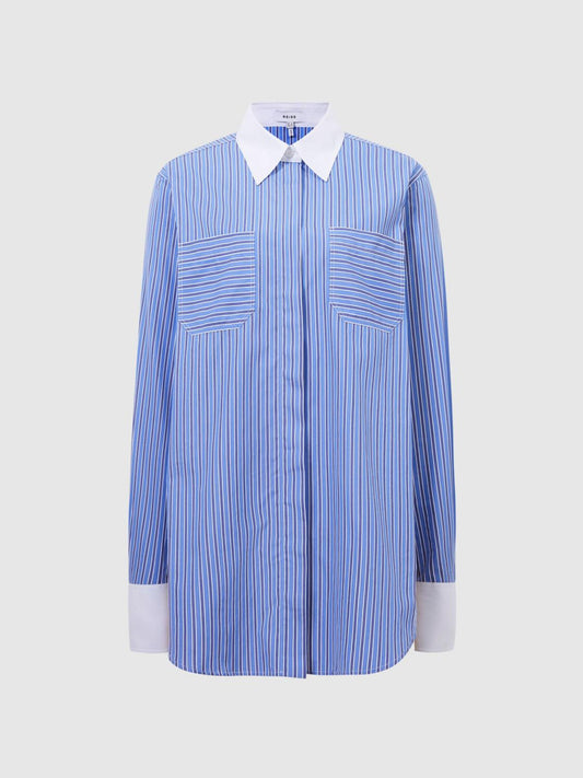Reiss Tops | Grace Contrast Stripe Collared Shirt Blue/white - Women