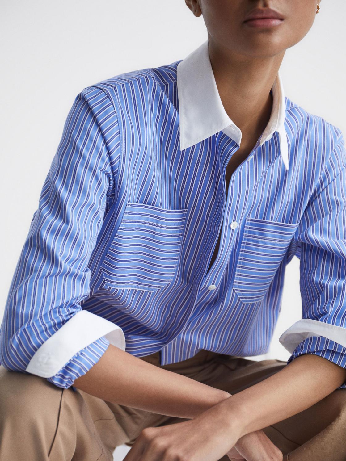 Reiss Tops | Grace Contrast Stripe Collared Shirt Blue/white - Women