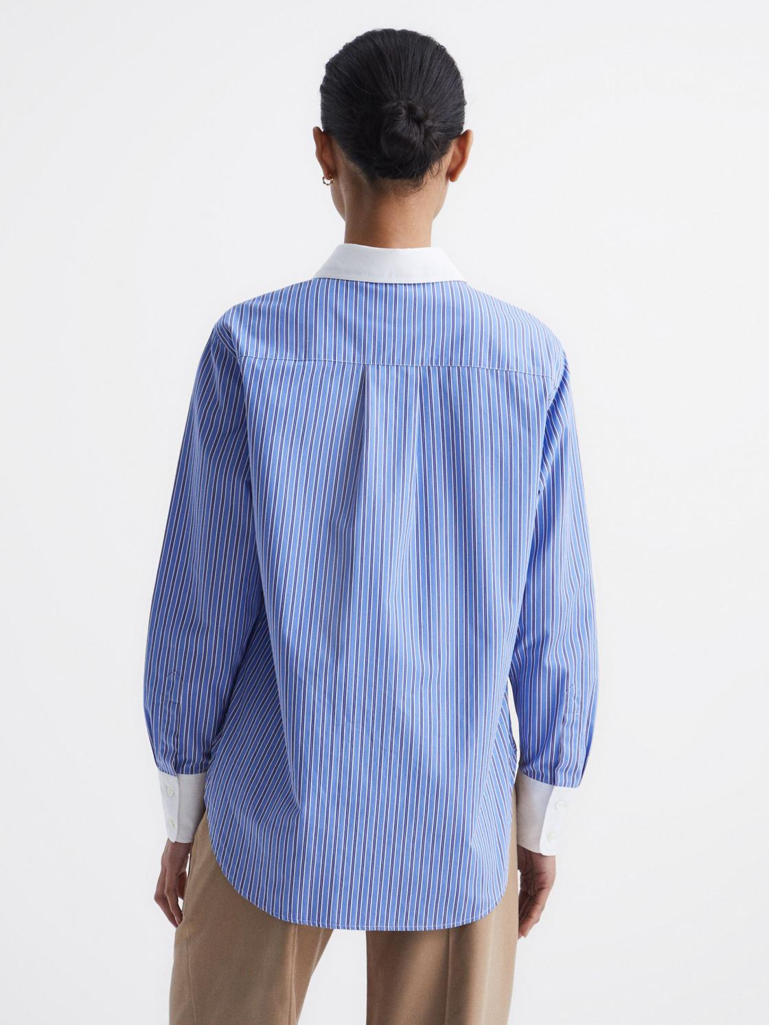 Reiss Tops | Grace Contrast Stripe Collared Shirt Blue/white - Women