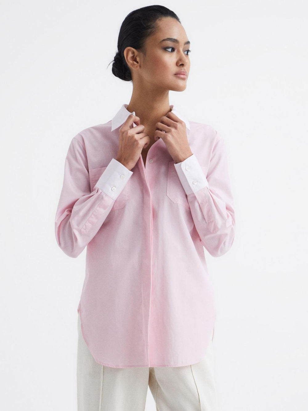 Reiss Tops | Grace Plain Plain Collared Shirt Pink - Women