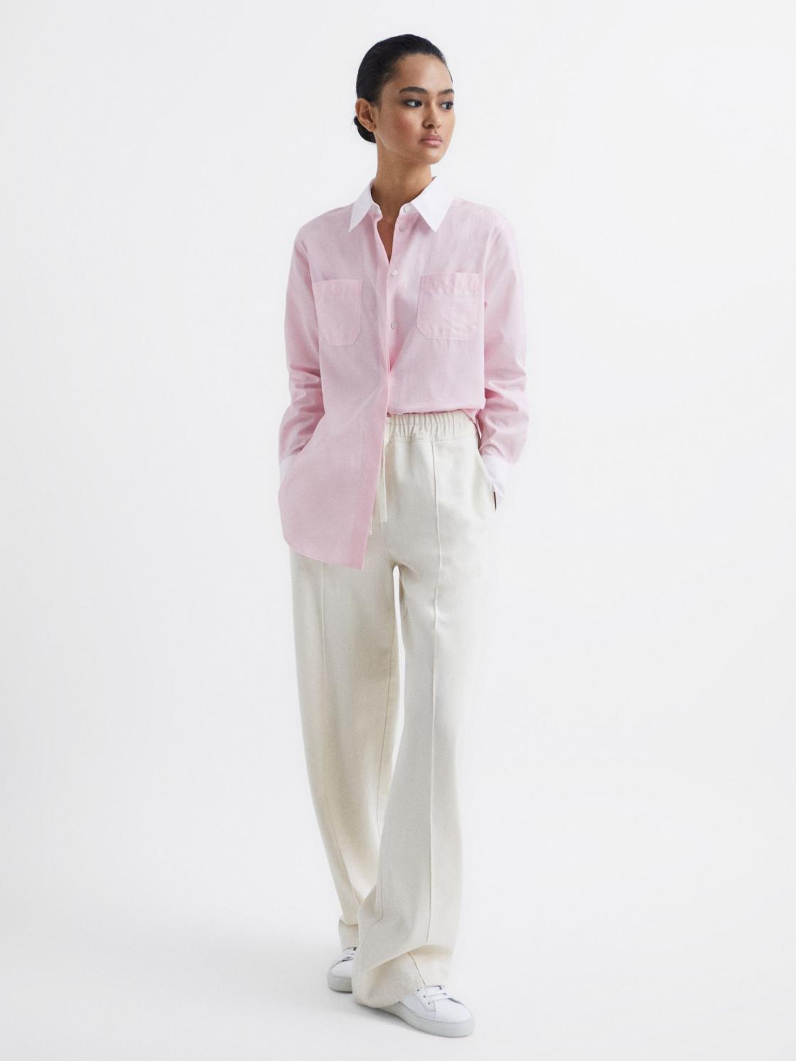 Reiss Tops | Grace Plain Plain Collared Shirt Pink - Women