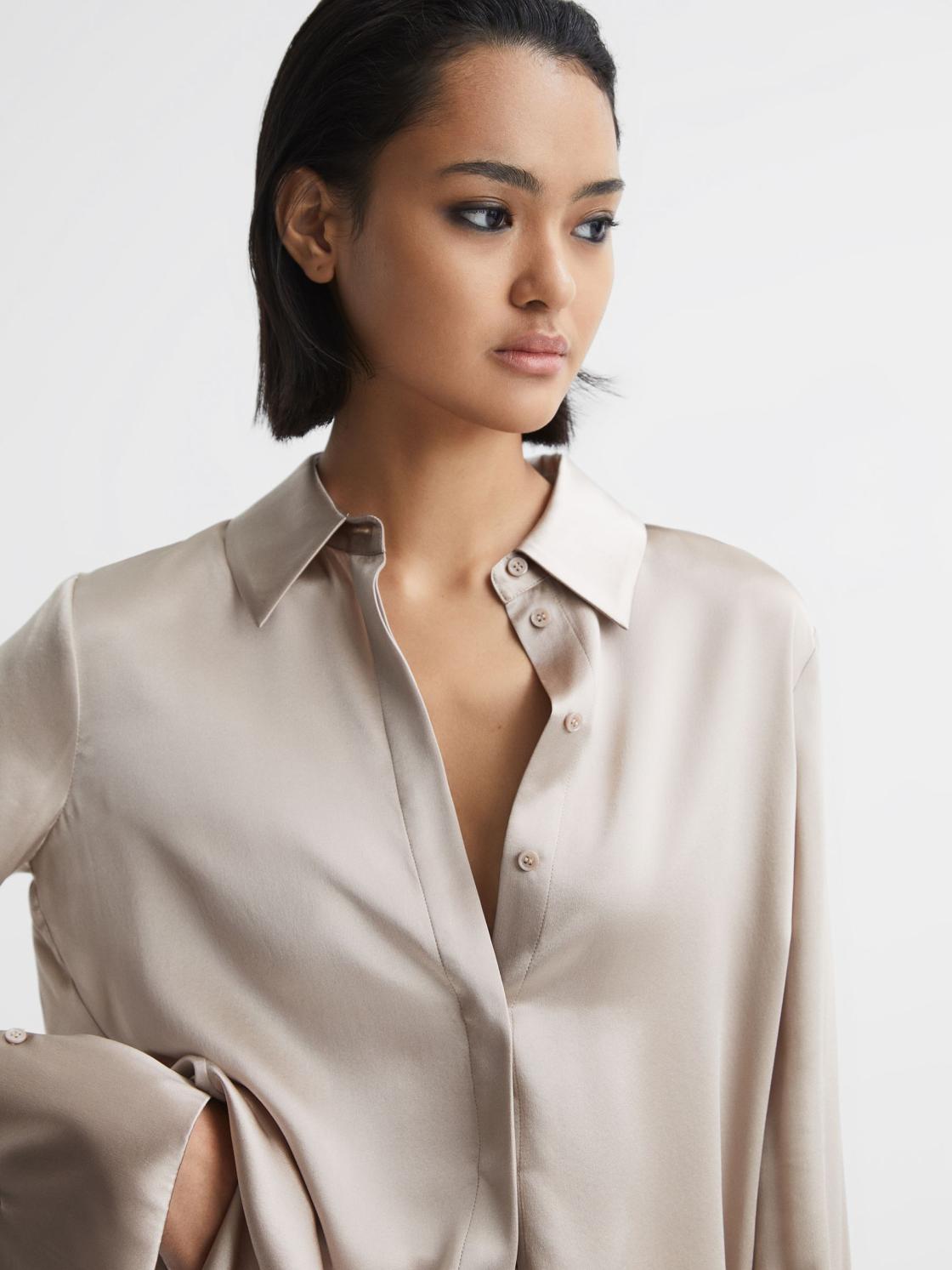 Reiss Tops | Hailey Silk Shirt Champagne - Women