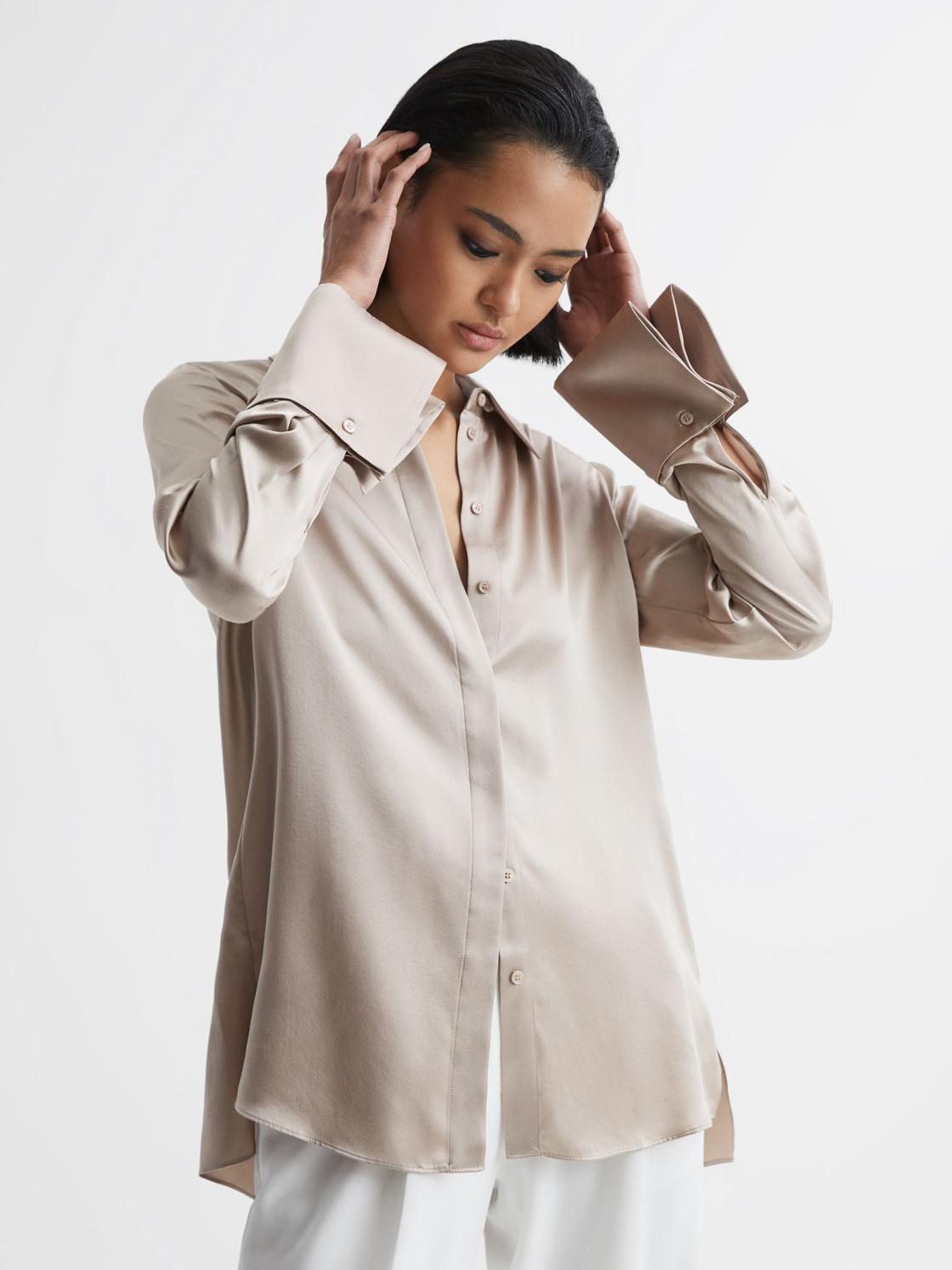 Reiss Tops | Hailey Silk Shirt Champagne - Women