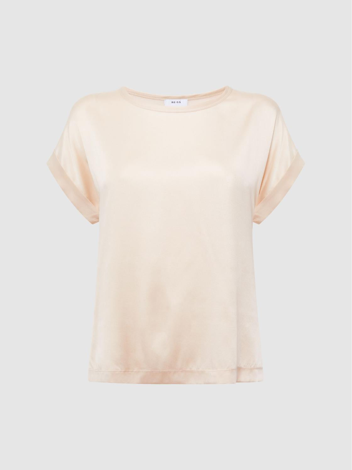 Reiss Tops | Helen Silk Front Crew Neck T-Shirt Nude - Women