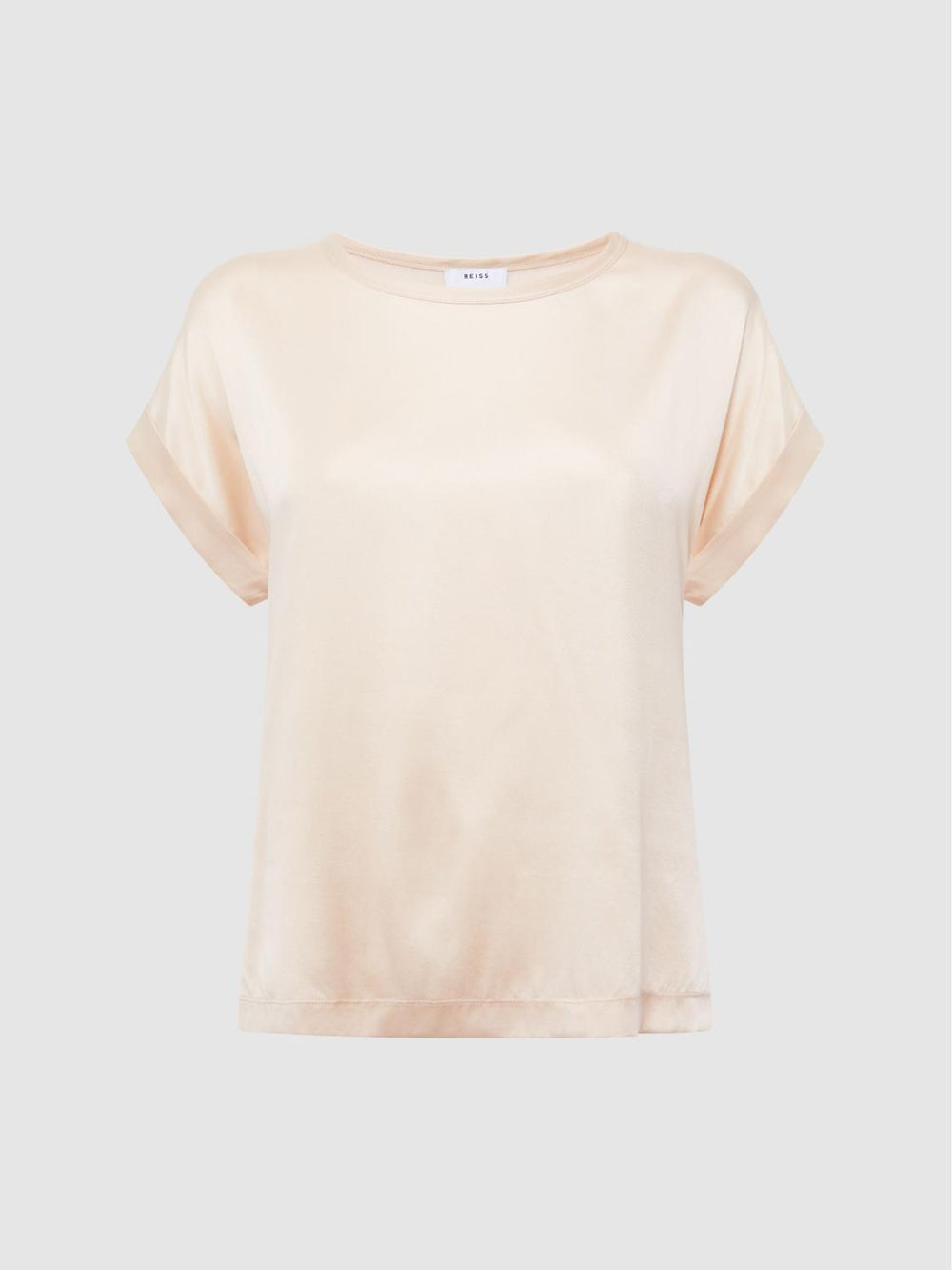 Reiss Tops | Helen Silk Front Crew Neck T-Shirt Nude - Women