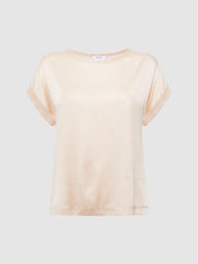 Reiss Tops | Helen Silk Front Crew Neck T-Shirt Nude - Women