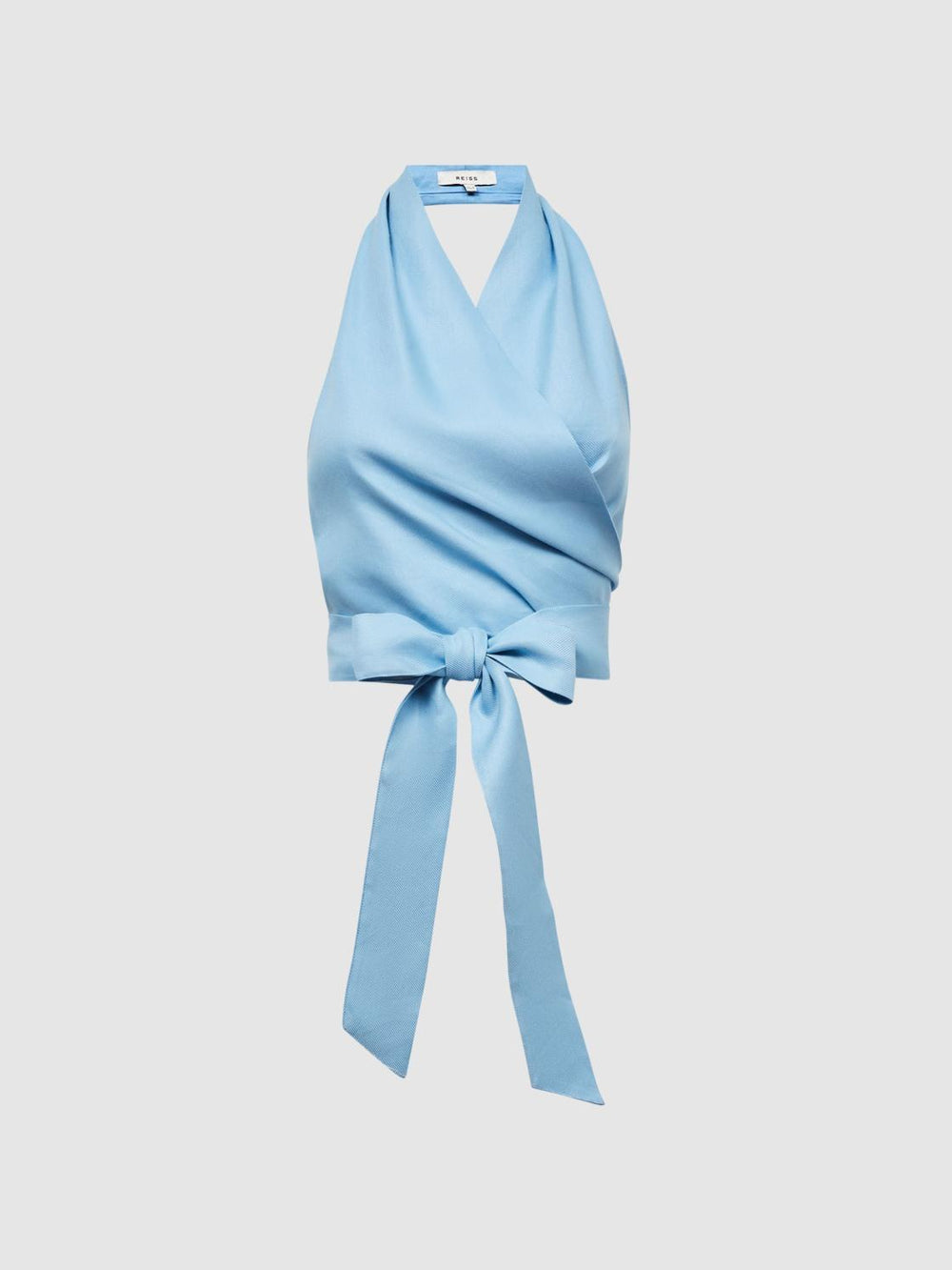 Reiss Tops | Hollie Halter Neck Linen Blend Crop Top Blue - Women