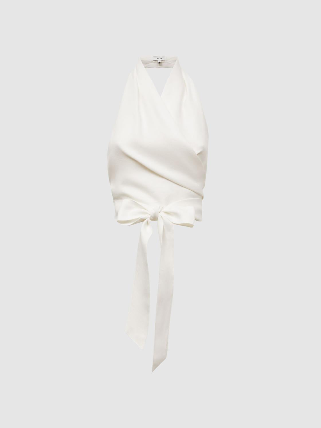 Reiss Tops | Hollie Halter Neck Linen Blend Crop Top White - Women