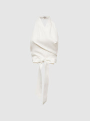 Reiss Tops | Hollie Halter Neck Linen Blend Crop Top White - Women