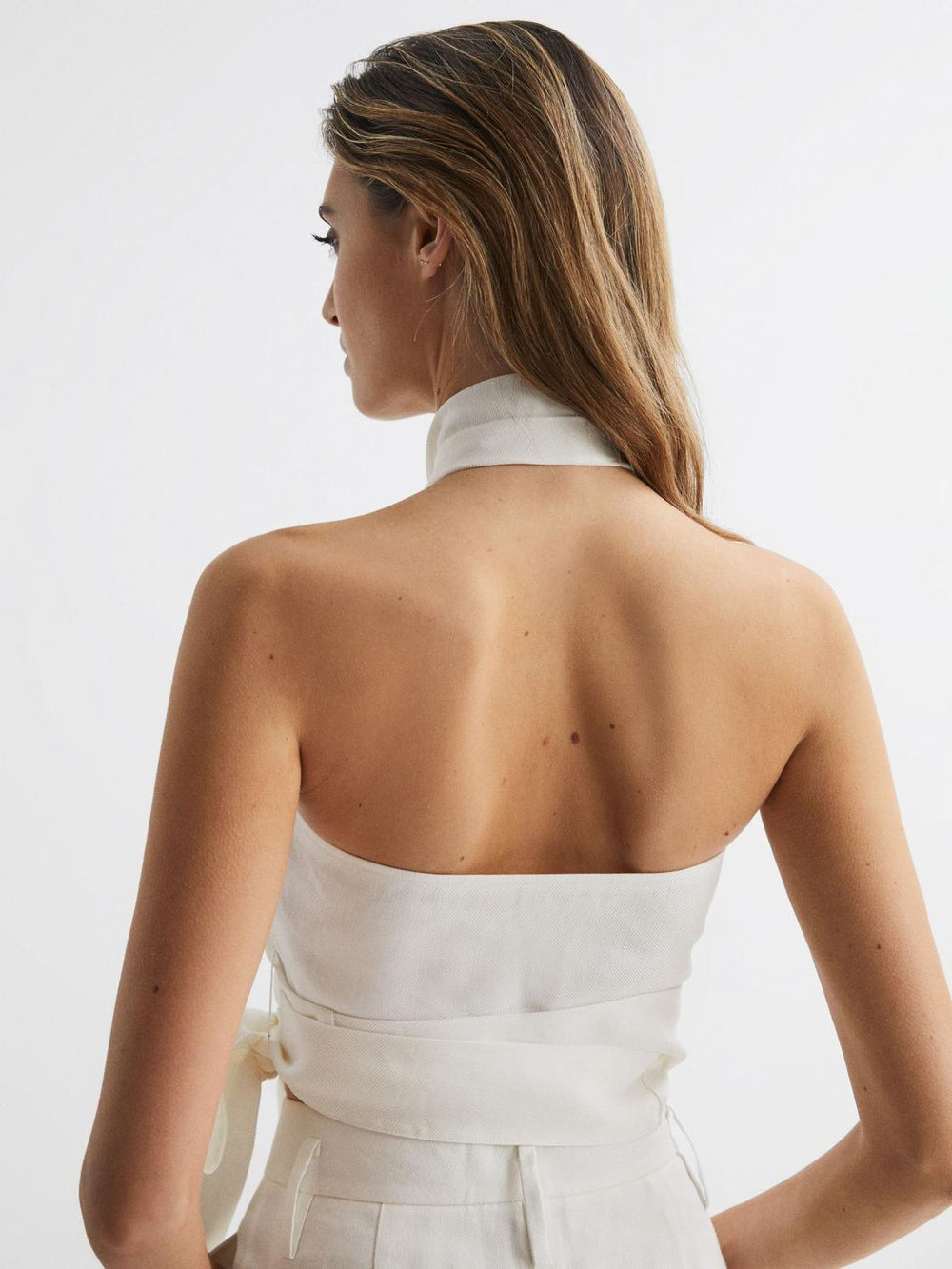 Reiss Tops | Hollie Halter Neck Linen Blend Crop Top White - Women