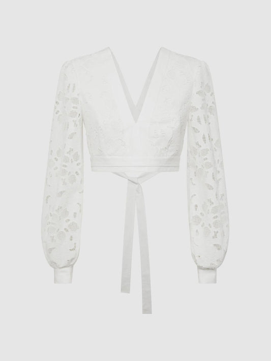 Reiss Tops | Immi Lace Cropped Co-ord Blouse White - Women