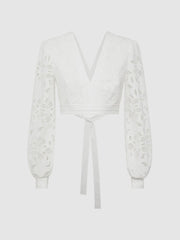 Reiss Tops | Immi Lace Cropped Co-ord Blouse White - Women