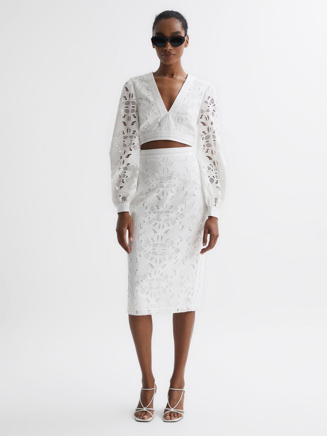 Reiss Tops | Immi Lace Cropped Co-ord Blouse White - Women