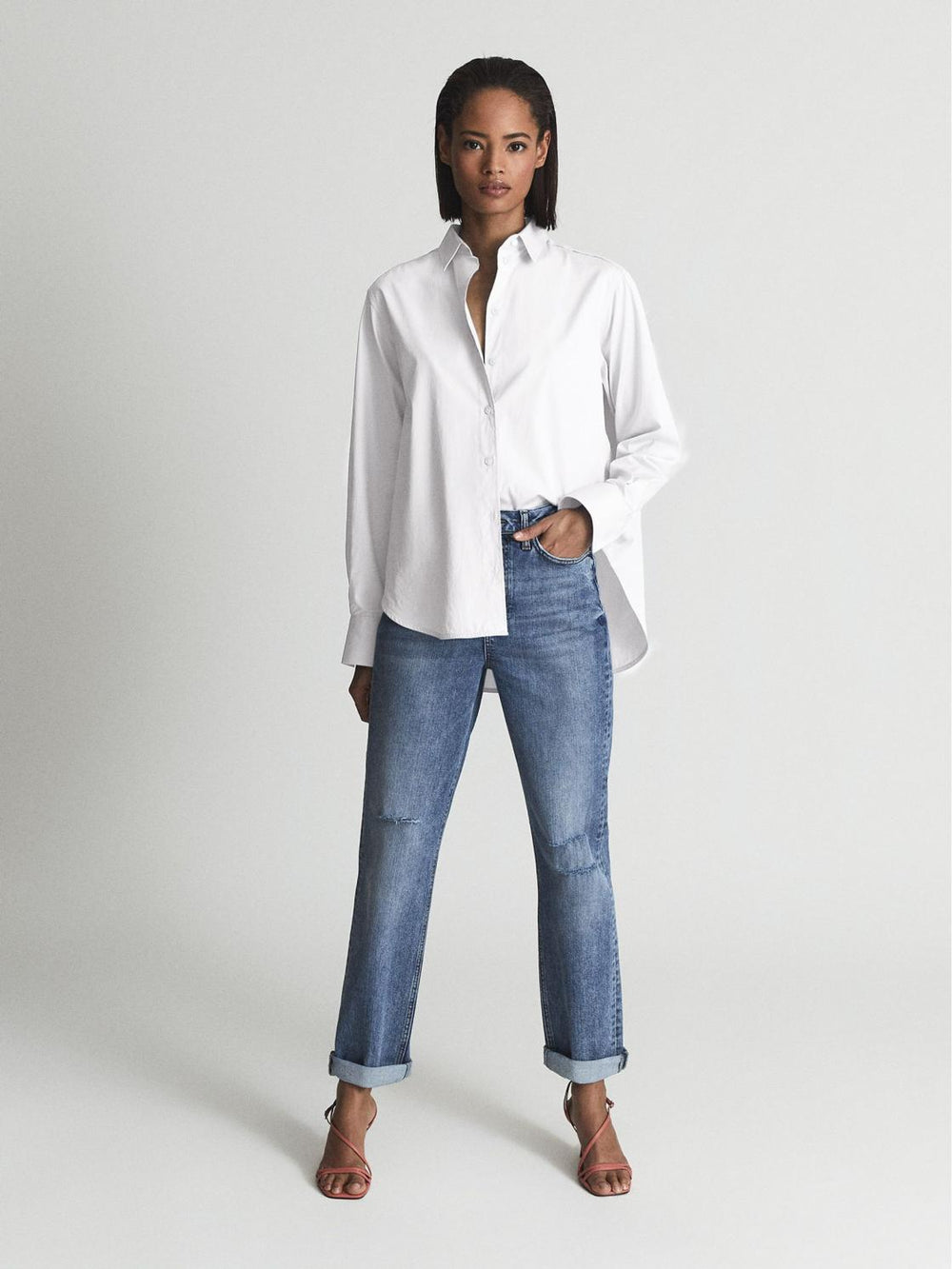 Reiss Tops | Jenny Cotton Poplin Shirt Blue - Women