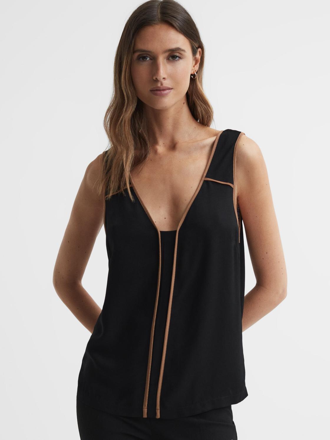 Reiss Tops | Jessy Sleeveless V-Neck Vest Black/camel - Women