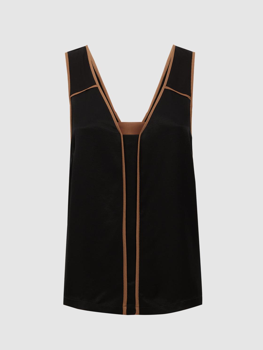 Reiss Tops | Jessy Sleeveless V-Neck Vest Black/camel - Women