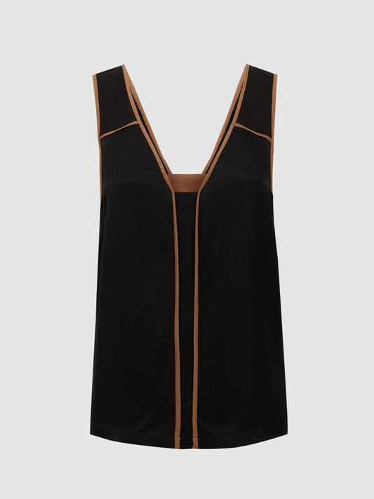 Reiss Tops | Jessy Sleeveless V-Neck Vest Black/camel - Women