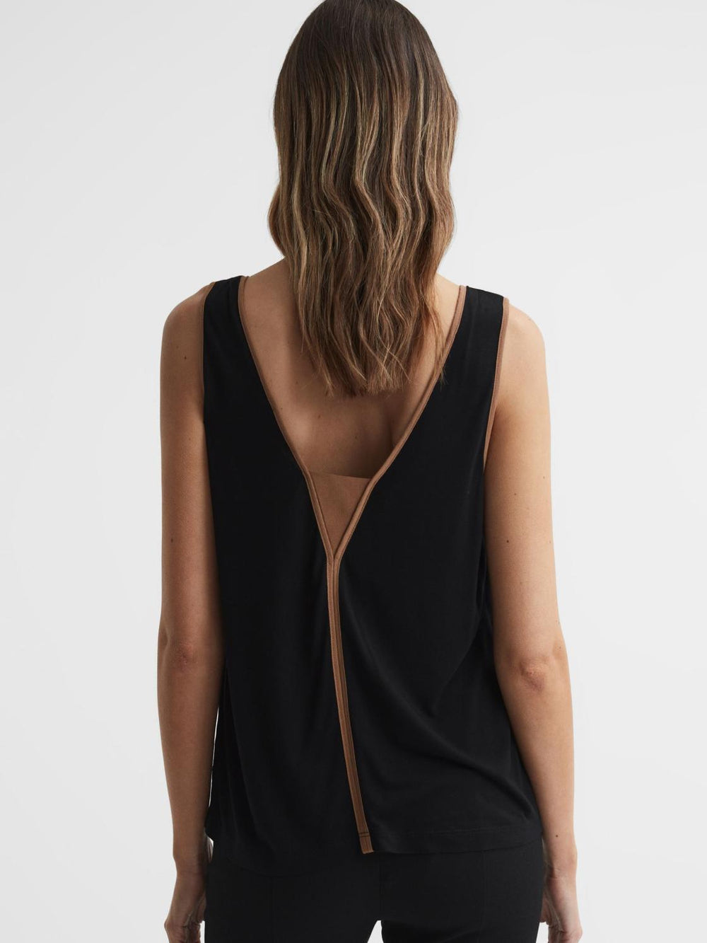 Reiss Tops | Jessy Sleeveless V-Neck Vest Black/camel - Women