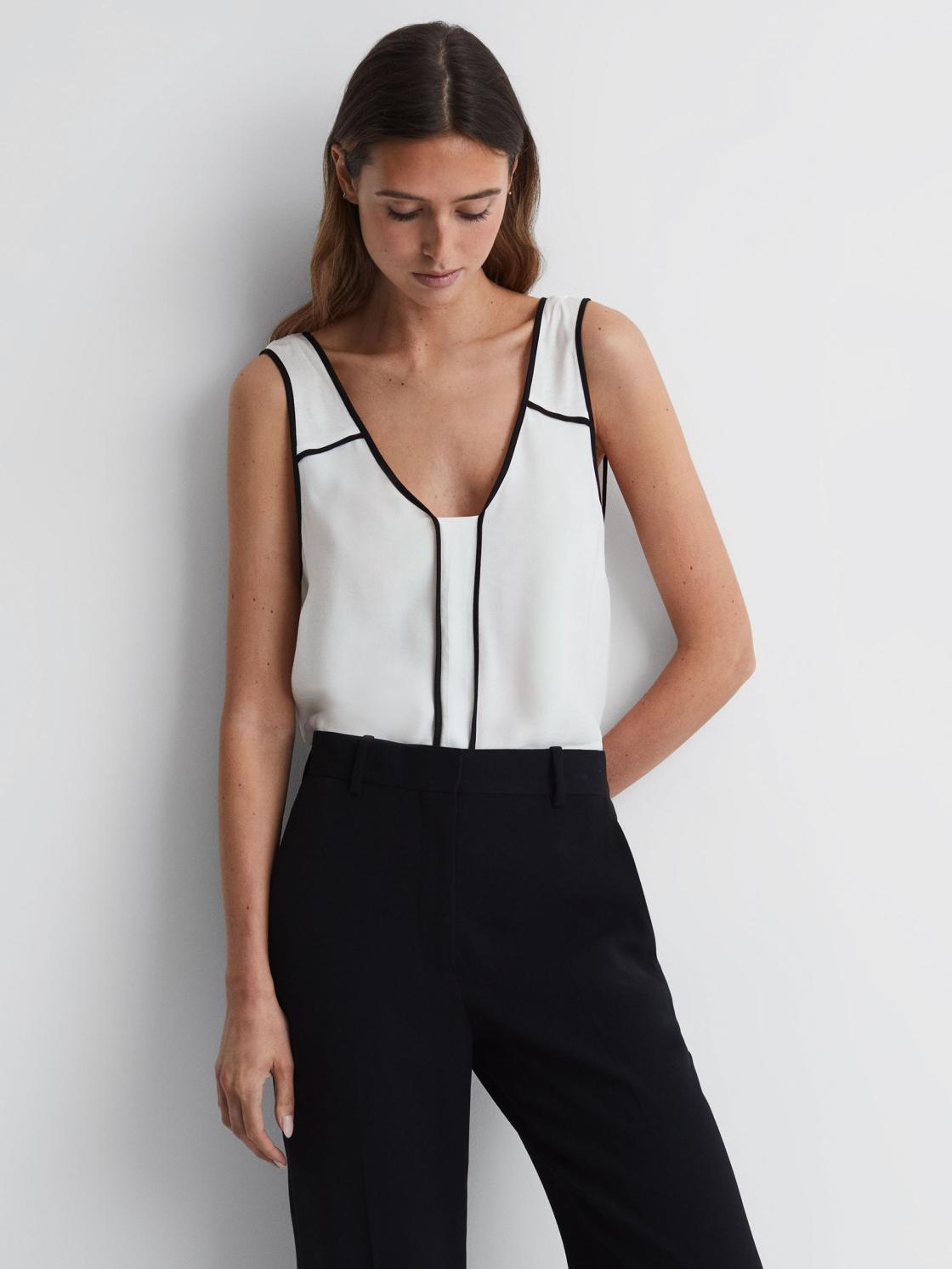 Reiss Tops | Jessy Sleeveless V-Neck Vest Ivory/black - Women