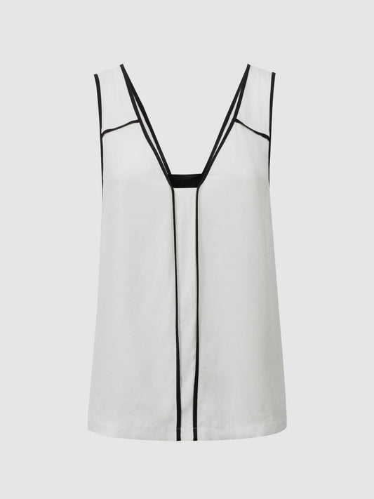 Reiss Tops | Jessy Sleeveless V-Neck Vest Ivory/black - Women