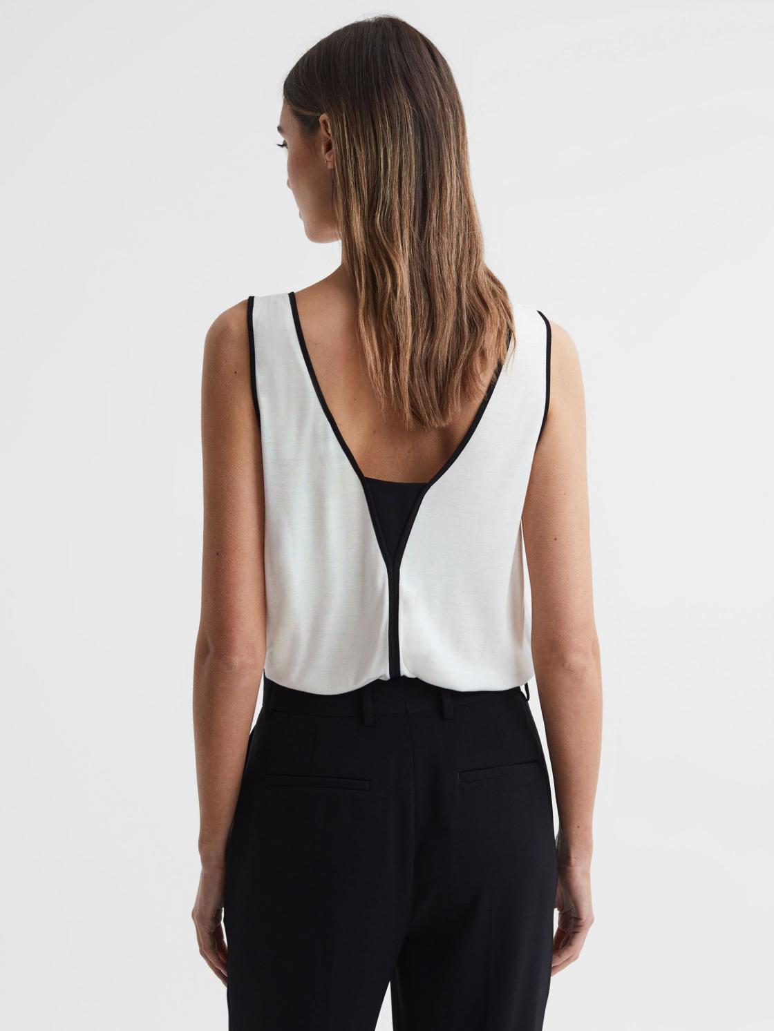 Reiss Tops | Jessy Sleeveless V-Neck Vest Ivory/black - Women