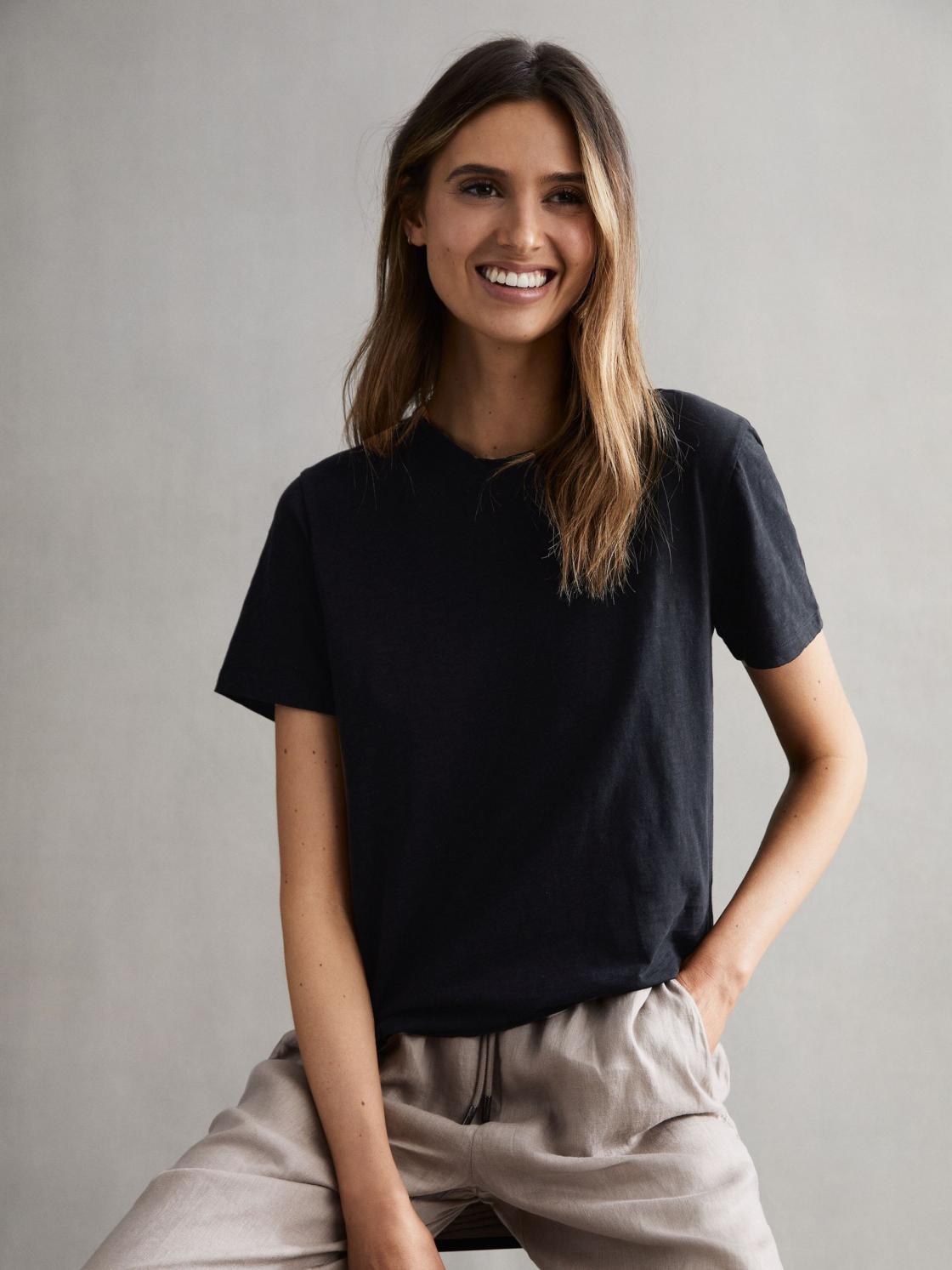 Reiss Tops | Joey Slub Cotton T-Shirt Black - Women