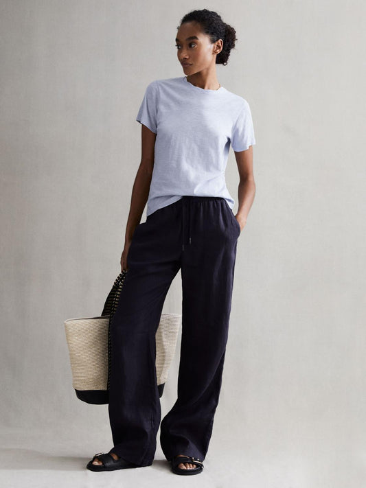 Reiss Tops | Joey Slub Cotton T-Shirt Blue - Women