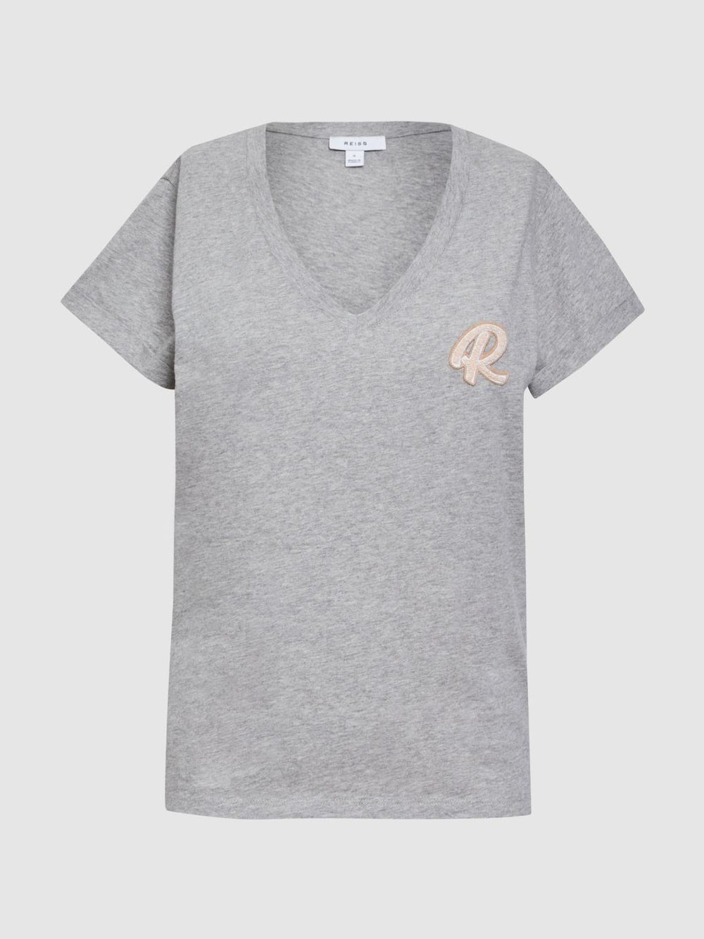 Reiss Tops | Lara Cotton Motif V-Neck T-Shirt Grey Marl - Women