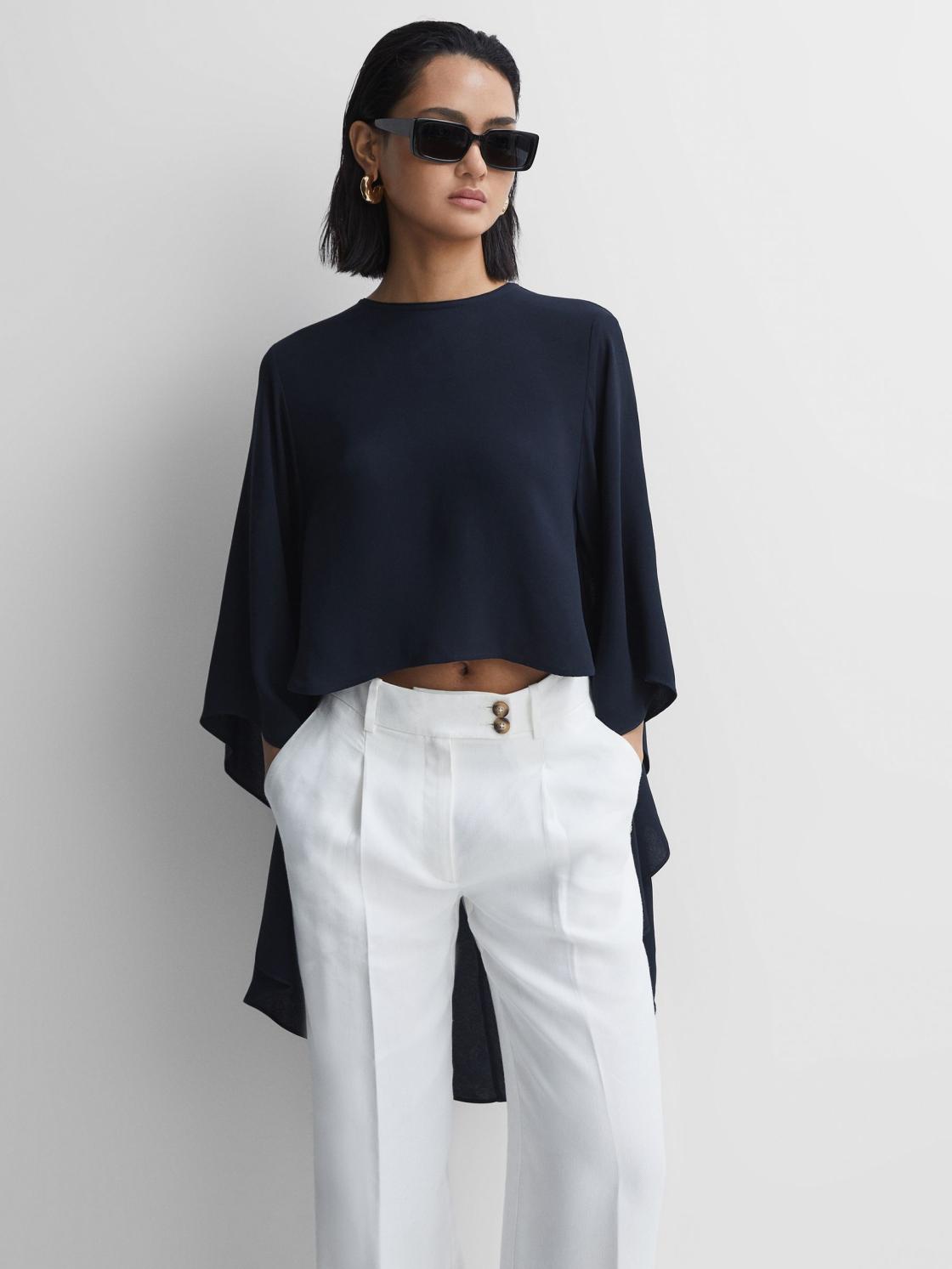 Reiss Tops | Liana Cape Crew Neck Blouse Ivory - Women
