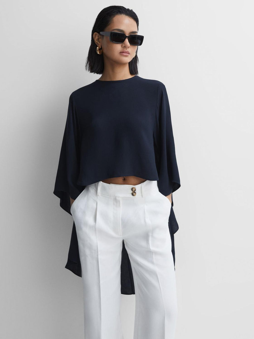Reiss Tops | Liana Cape Crew Neck Blouse Ivory - Women