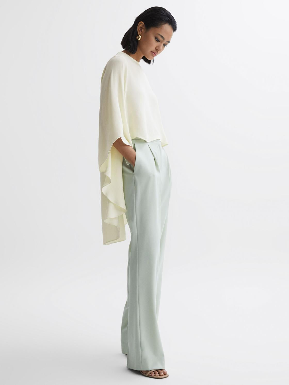 Reiss Tops | Liana Cape Crew Neck Blouse Ivory - Women