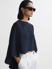 Reiss Tops | Liana Cape Crew Neck Blouse Ivory - Women